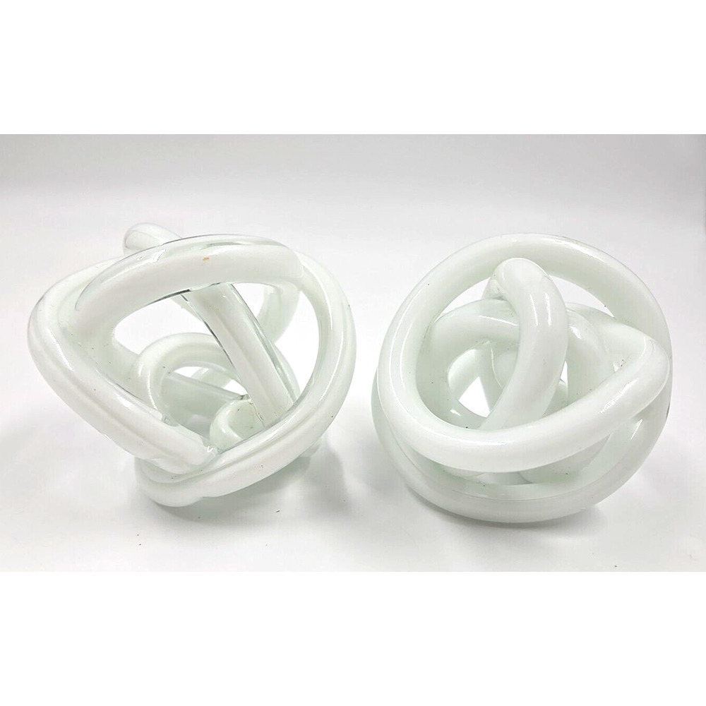 Art Glass White Knot Figurines. MIDCENTURY MODERN Set Of Two